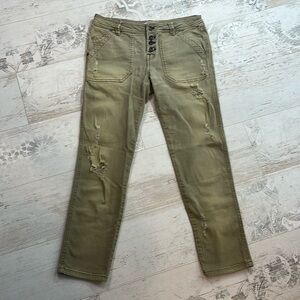 Free People Distressed Khaki Cargo Style Skinny Jeans Size 4